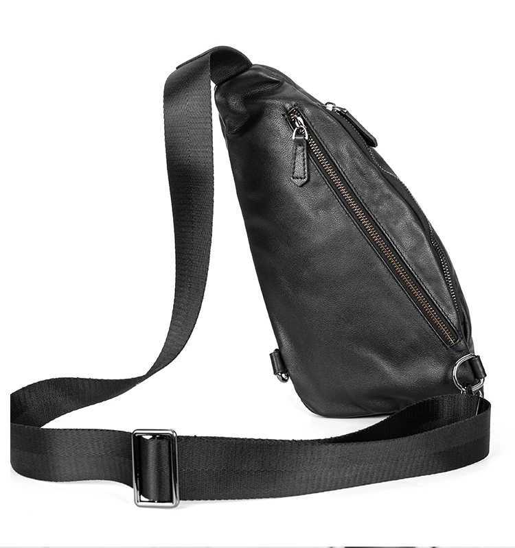 Fashion leather mens chest bag shoulder bag messenger strap bag mini casual bag cross body black M129 Z250407
