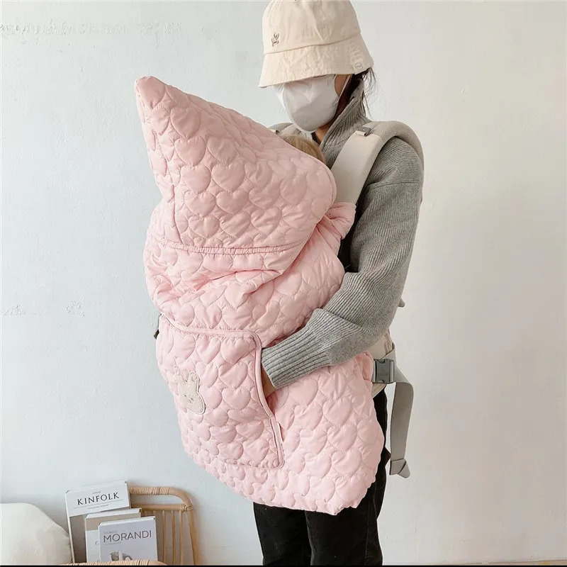 Windproof Baby Stroller Blanket Thick Fleece Sling Cover Bear Bunny Winter born Swaddle Wrap Hooded Infant Sleeping Quilt 250408