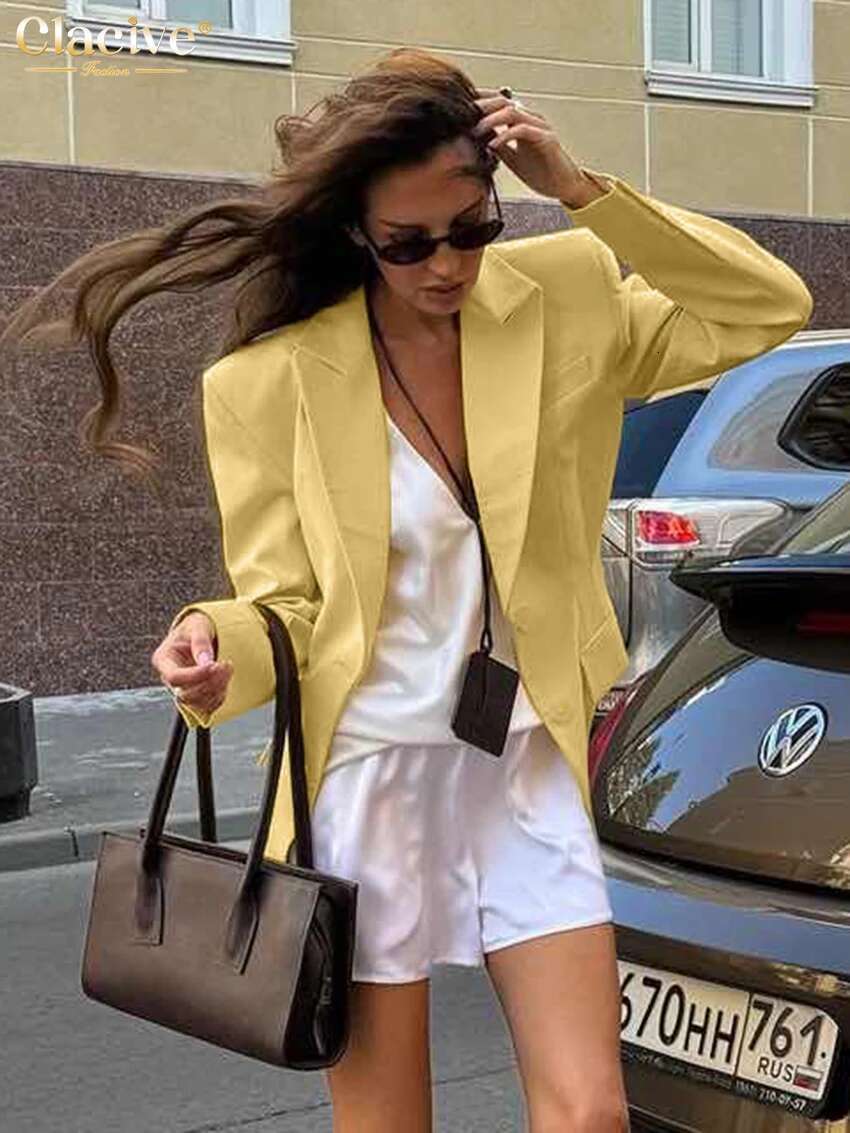 Winter Loose Yellow Cotton Office Women's Blazer Fashion Lapel Long Sleeve Blazers Elegant Classic Top Female Clothing