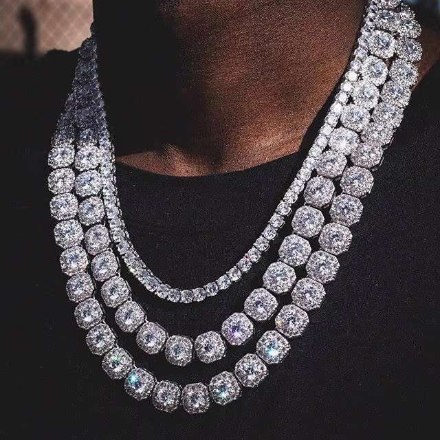 Hip hop sterg sier pyroxene men's ice cold tennis chain necklace fashion accessory