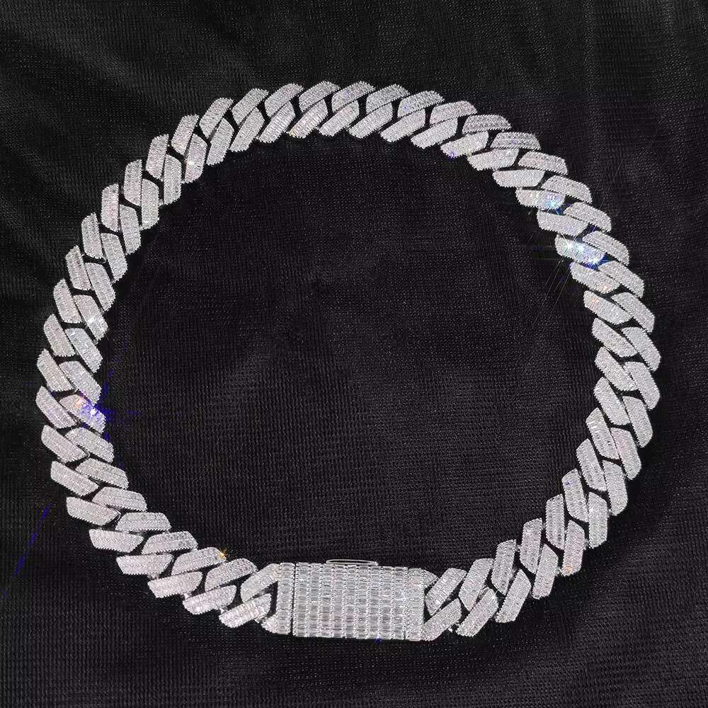 Customized 20mm 2 Rows Baguette CZ Zircon Iced Out Miami Cuban Link Chain Bracelet Bling Brass Hip Hop Jewelry Necklace