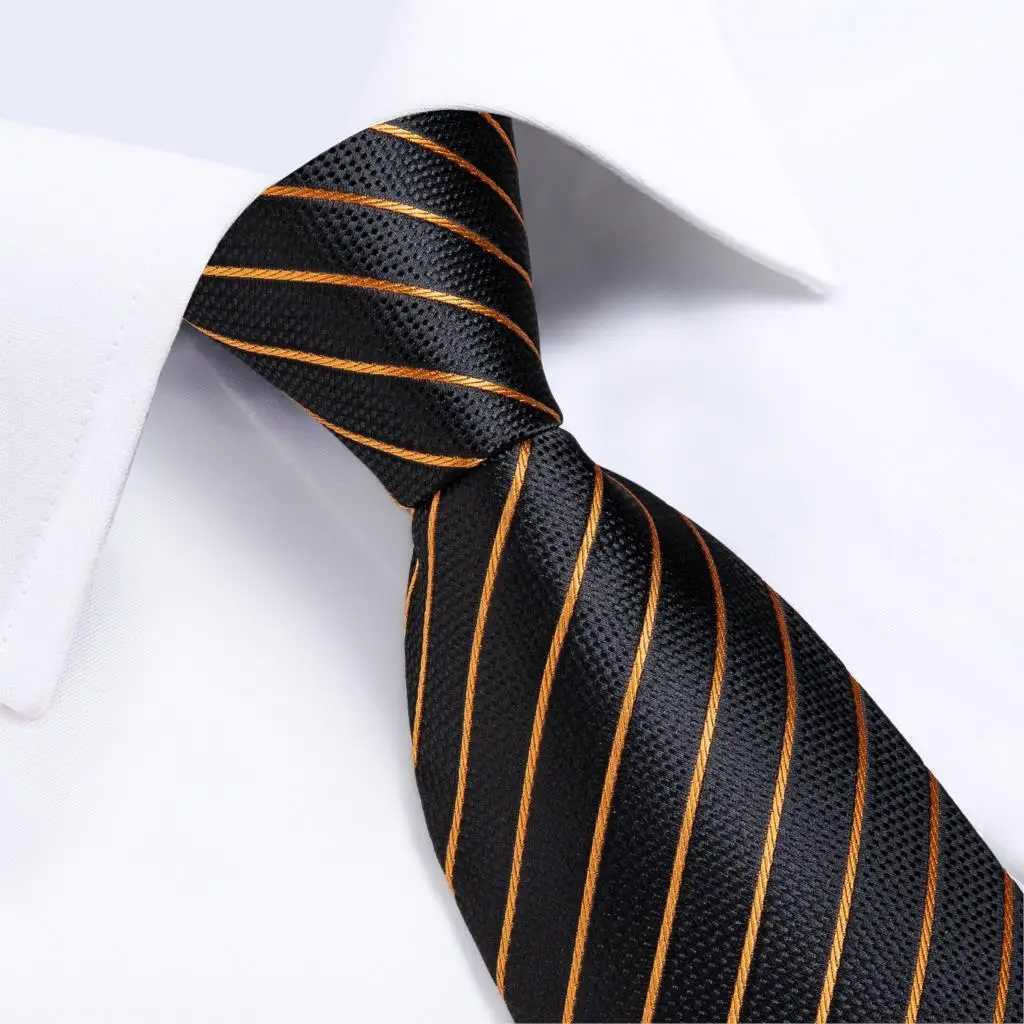 Fashion Men Tie Luxury Gold Blue Black Striped Paisley Silk Wedding Tie For Men DiBanGu Designer Hanky Cufflinks Gift Tie Set X250407