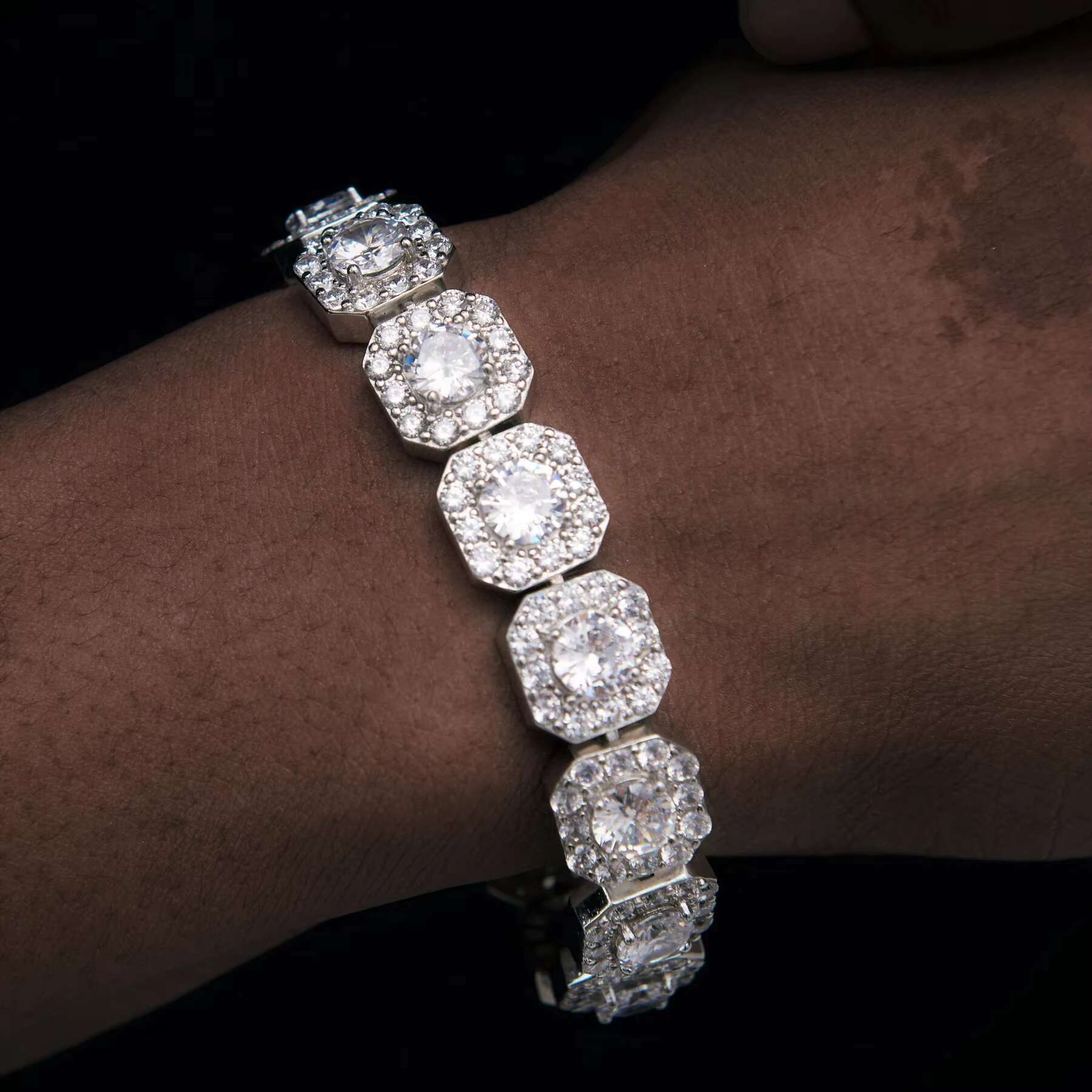 Moissanite Chain Hiphop 10mm Cluster Tennis Chain 925 Sterling Silver Iced Out VVS Moissanite Tennis Chain