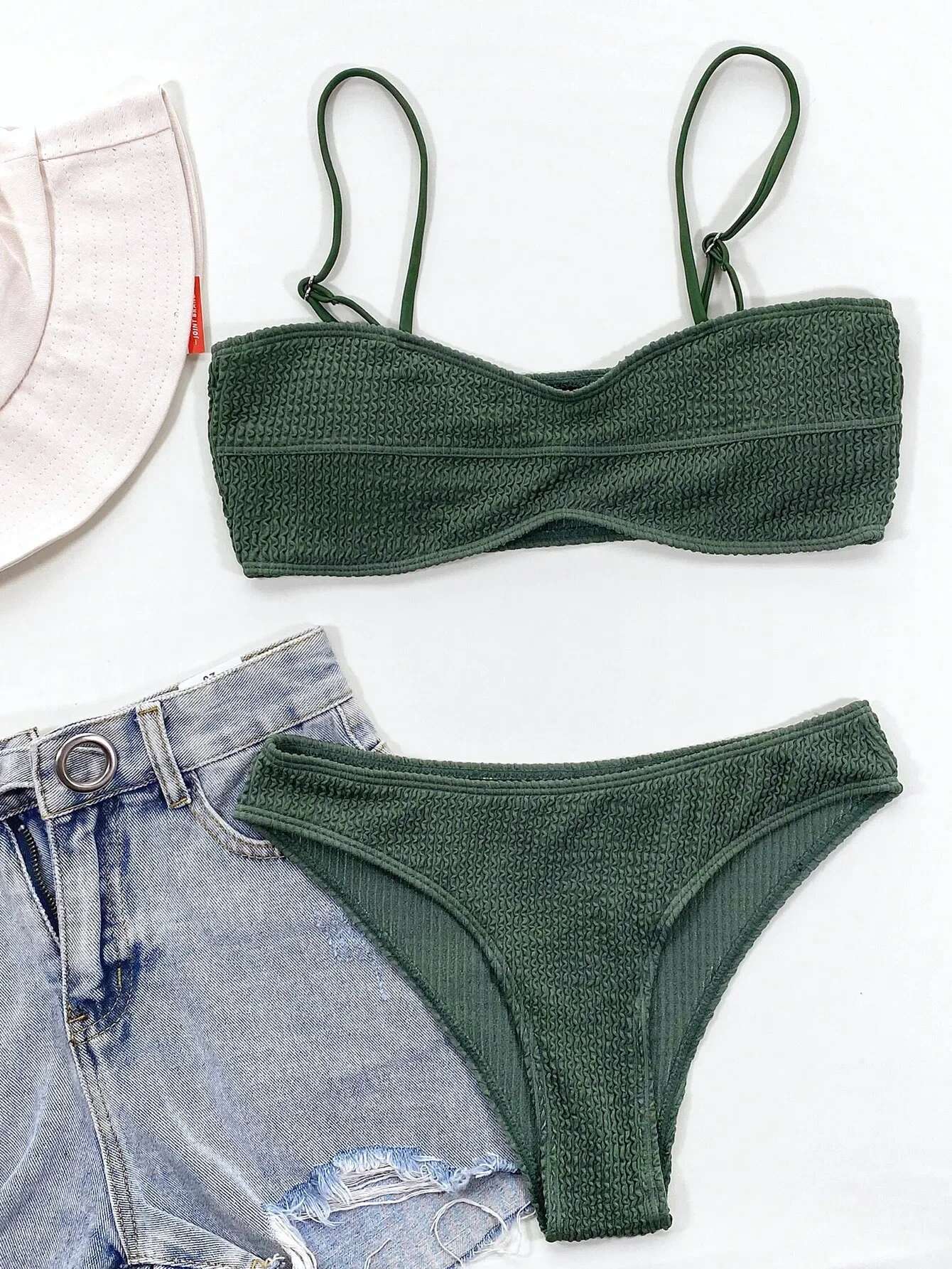 Dongdumaoyi Sexy Micro Bikini Swimwear Women Green Black Push Up Pleate Swimsuit Summer Beach Bathing Suit High Waist Swimming