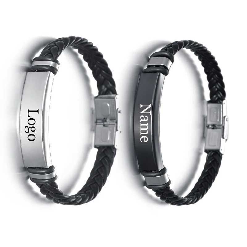 Personze Family Name Bracelets for Men Black Laye Braided Leather with Stainl Steel Charms Cust Christmas GiftC250408
