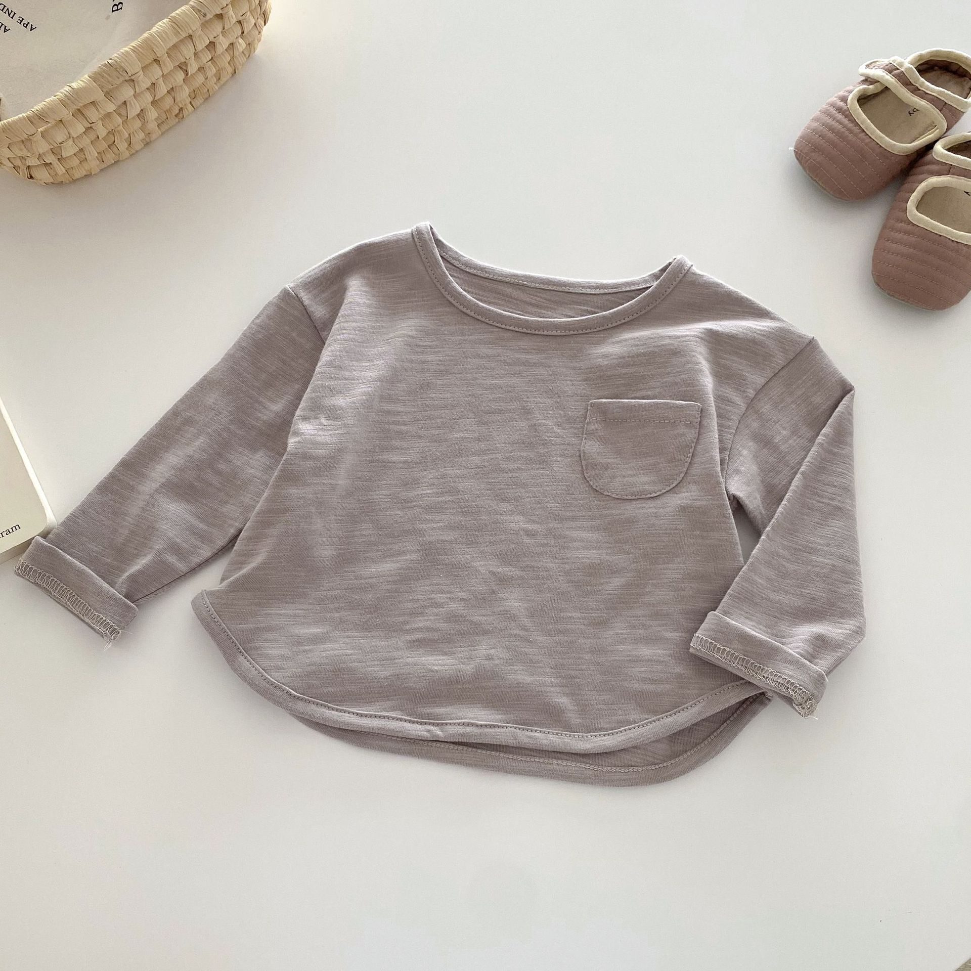 Ddmyshoesvip Spring Bamboo Cotton T Shirt 0-5 Years Old Korean Children S Clothing Top Baby Boy Solid Color Long Sleeve Bottom Shirt