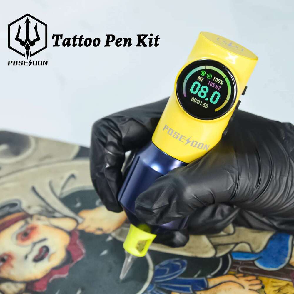 POSEIDON New Yellow Pen For Permanent Makeup Hine Kit Wireless Power Supply Tattoo Gun Ki