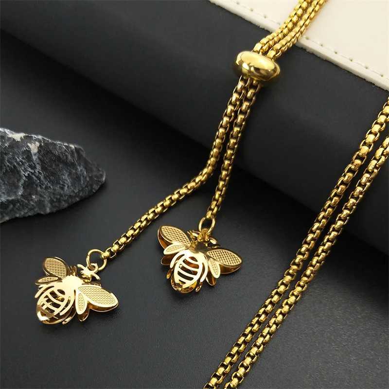 Fashion Bee Stainless Steel Long Necklace for Women Gold Color Statement Necklace Jewelry colgantes mujer moda N1525S03C250407