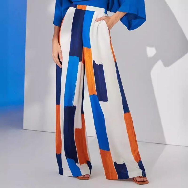 Womens Clothing New Temperament Loose Commuter Blue Top High Waist Wide Leg Pants Suit