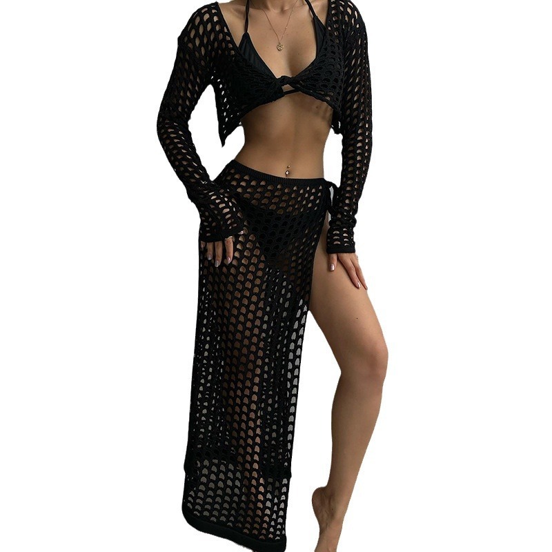 2024 Summer New Beach Womens Solid Color Sexy Knitted Beach Bikini Swimsuit Womens Dress