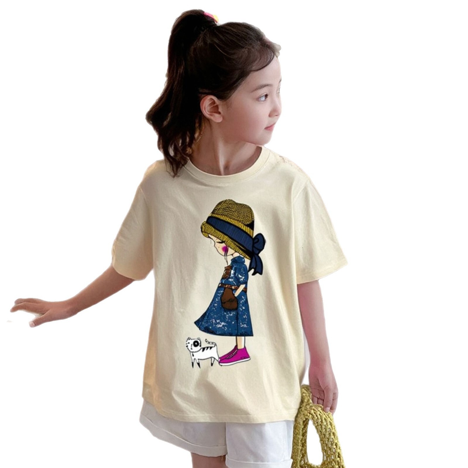 Ddmyshoesvip Girls Short Sleeved T Shirt New Summer Clothing Cartoon Printed Children S Clothing Little Girls Round Neck Pure Cotton Top Trendy
