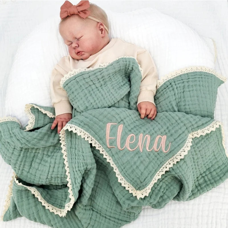 Personalized Baby Six-layer Gauze Cotton Thread Lace Blanket Swaddle Towel Baby Stroller Blanket Bath Towel Wind Po Blanket 250408
