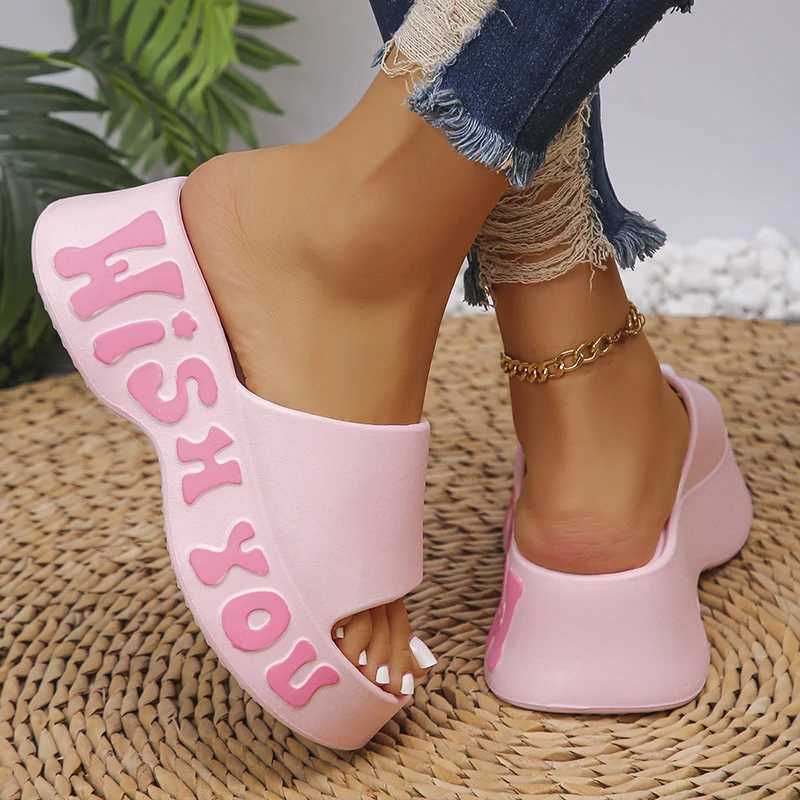 Fi letter printing platform slider womens EVA soft thick sole wedge sandals womens summer N slider outdoor beach sliderXJ250407