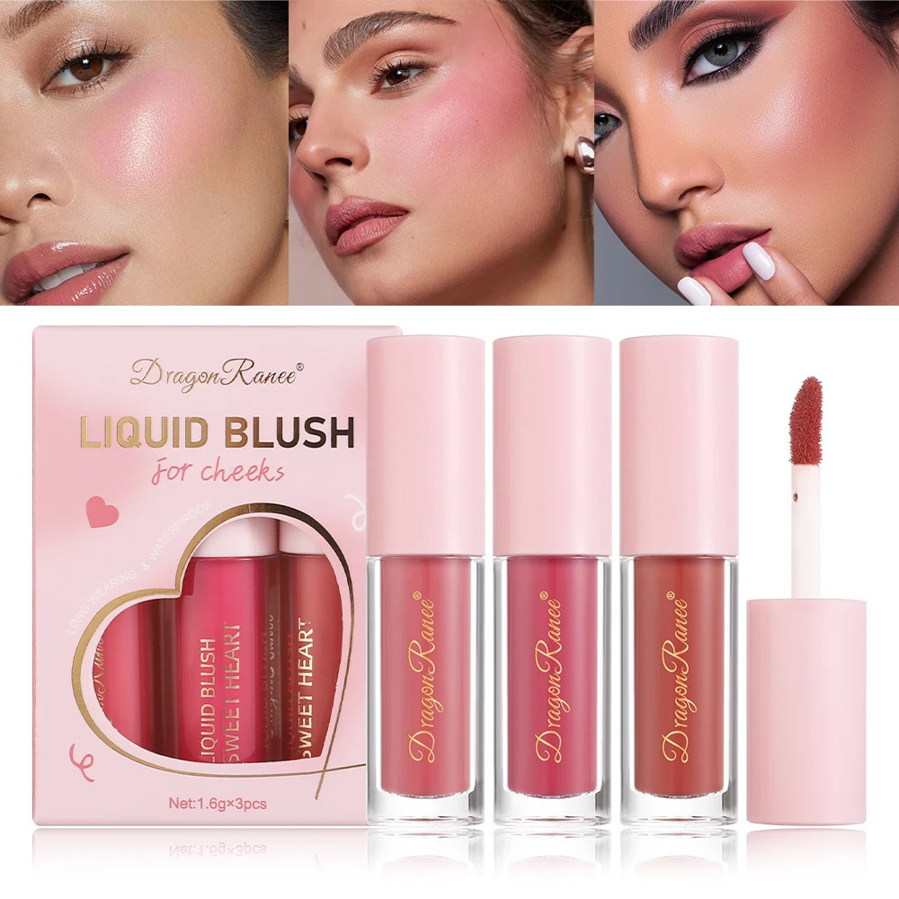 Three piece matte liquid powder blusher natural fluorescence durable delicate color transparent light 250325