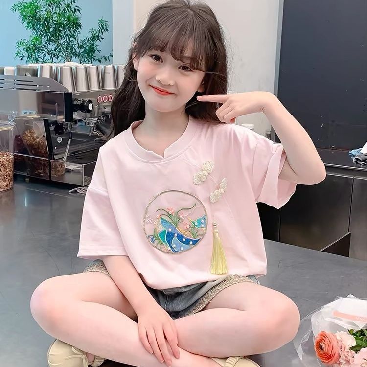 Ddmyshoesvip Girls Short T Shirt For New Children S Summer Clothes Cotton Half Sleeved T Shirt Little Girls Chinese Style Top Trend