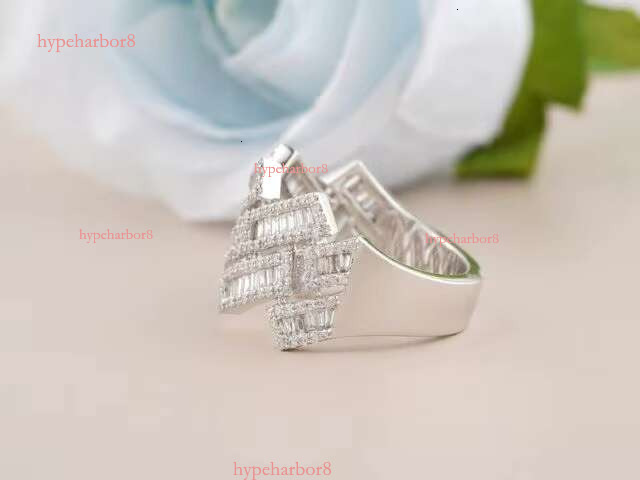 10k pure white gold-plated Moissanite ring - men's hip-hop fashion gold shop with inlaid chain links