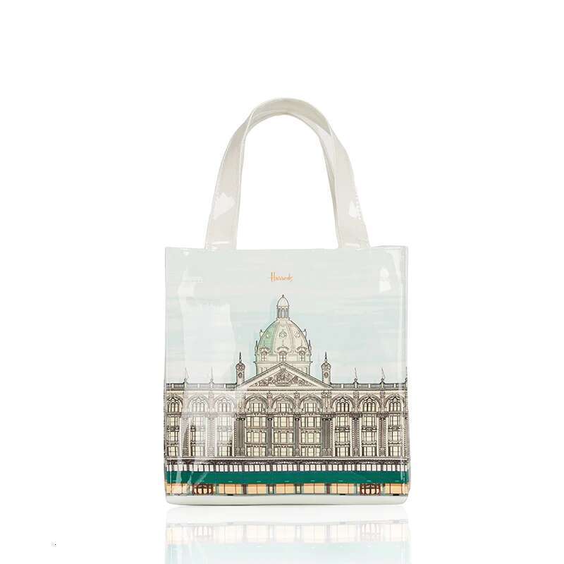 Small Size Eco PVC Tote Shopper Bag Portable Zipper Printed Grocery Purse Fashion Student Bookbag Waterproof Travel Handbag