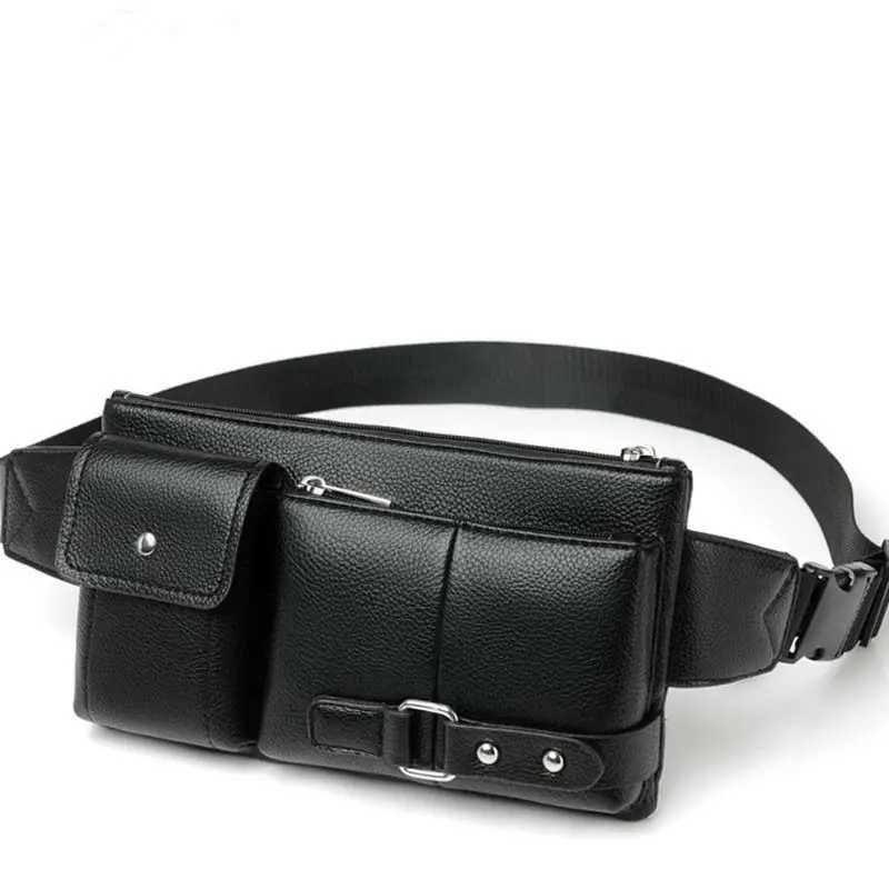 Multi pocket Fanny Pack PU leather waist bag ultra-thin shoulder bag Hip wallet adjustable shoulder strap casual bag outdoor day bag Z250407