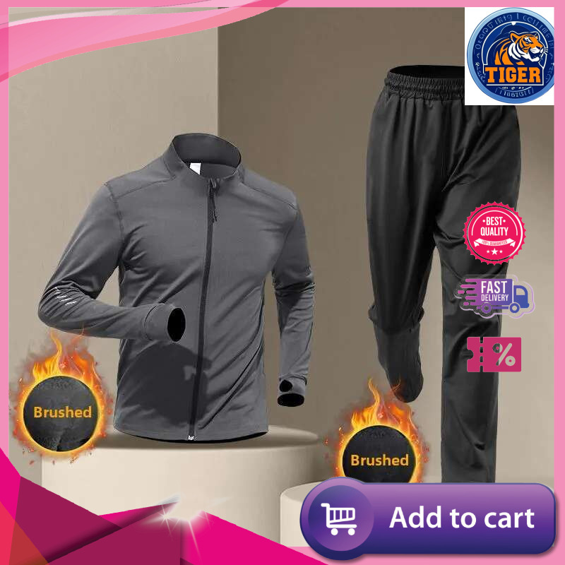 Ddmytiger Ddmytiger Men S Winter Running Sports Plush Warm Quick Dry Fiess Jacket Stand Collar Morning Runs Training Mens Sweatsuits Set