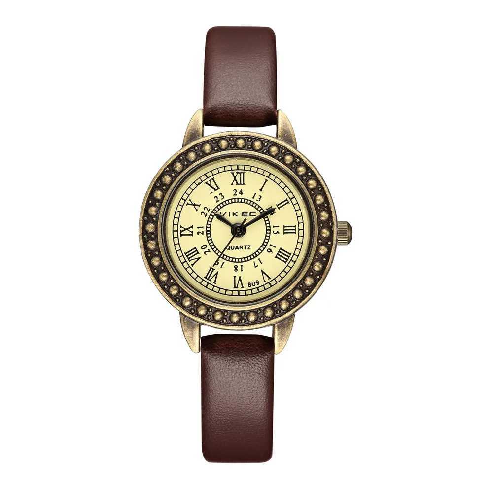Vintage womens leather watch slim PU leather Roman proportion quartz watchT250408