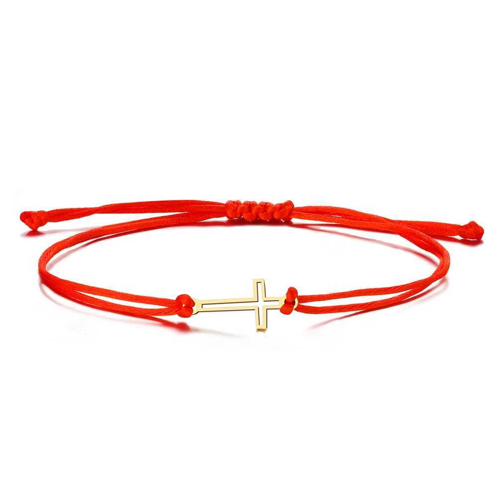 Stainl Steel Bracelets Gothic Hollow Cross Hand Braided Lucky Black Rope Fashion Charm Bracelet For Wen Jewelry GiftsC250408