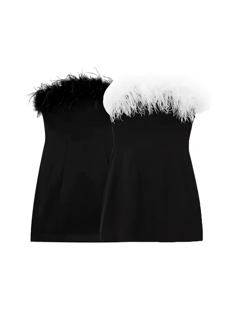 TRZA Womens Strapless Straight Neck Undershoulder Side Zipper Womens Dress Sexy Fashion 250402