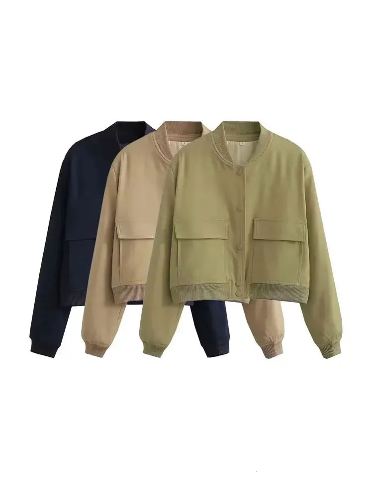 TRZA Womens Fashion Pocket Bomb Jacket Retro Long Sleeve Front Buckle Casual Unique Top 250407