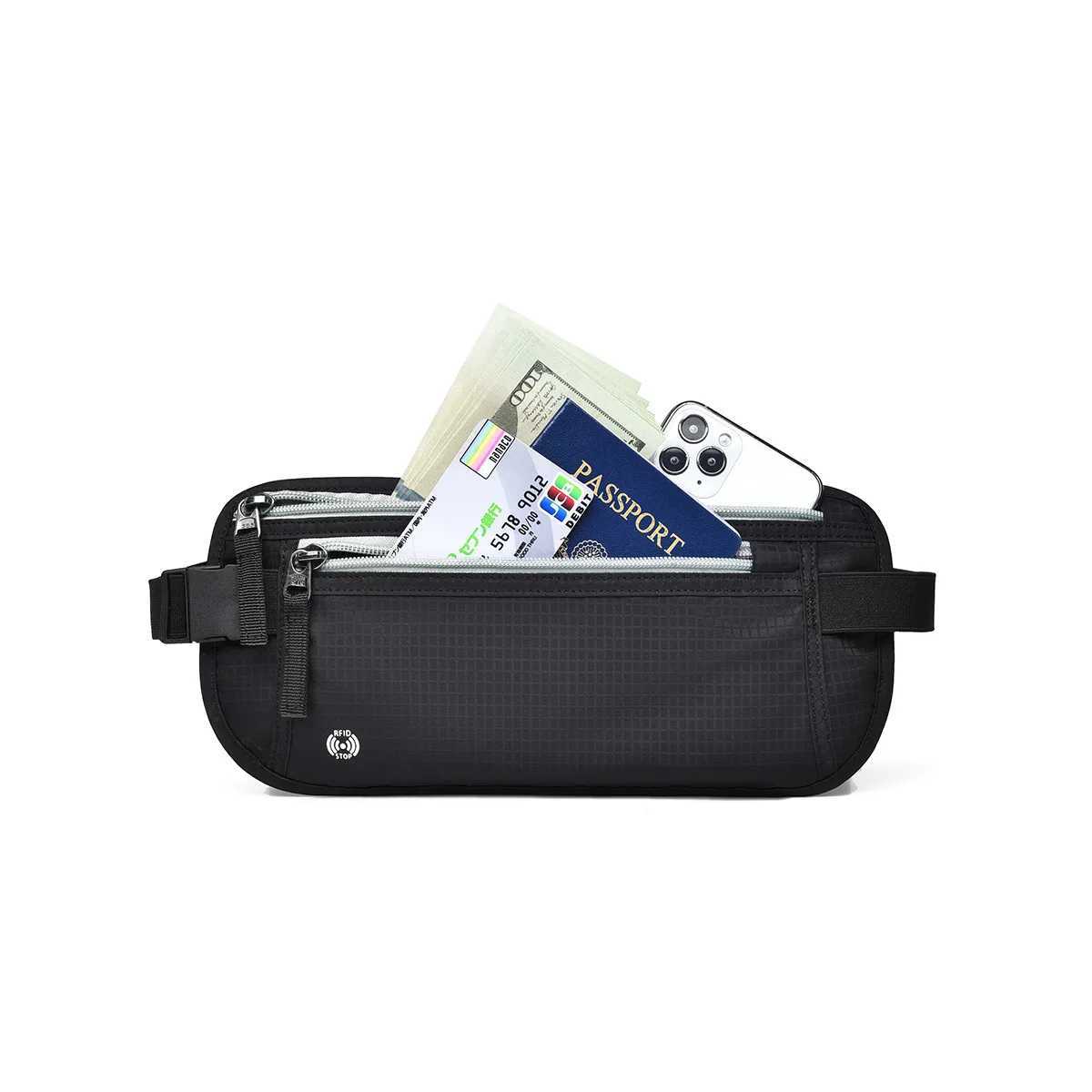 Travel waist bag currency with ultra-thin passport holder RFID blocking travel invisible bag cAsh protection travel documents Z250407