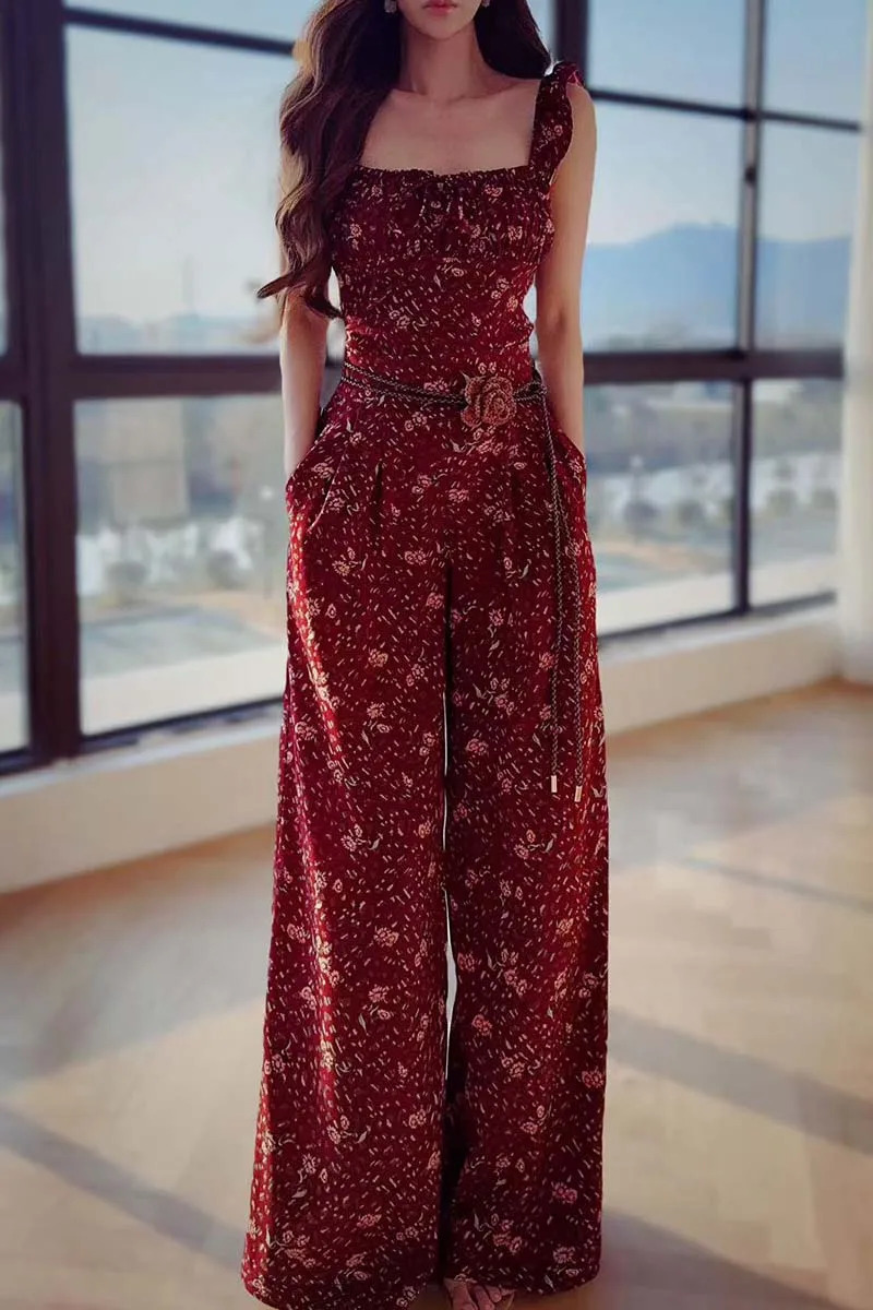 Spring Print Pants Draped Womens Casual Empire Leg Belt Floor Length Trouser Y2K DABUWAWA DM2ATR009 250407