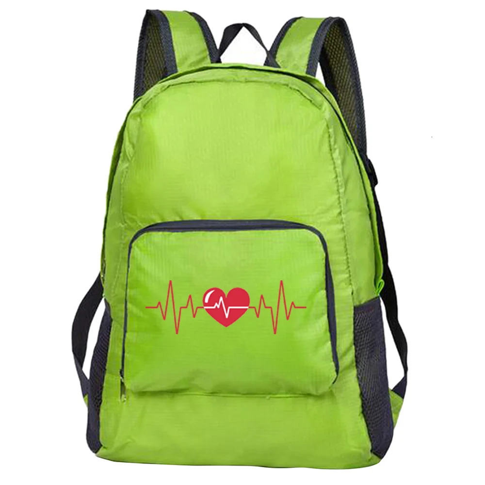 Outdoor Travel Lightweight Portable Foldable Backpack Love Print Folding Green Bag Ultralight Pack for Women Men Hiking Daypack 250407