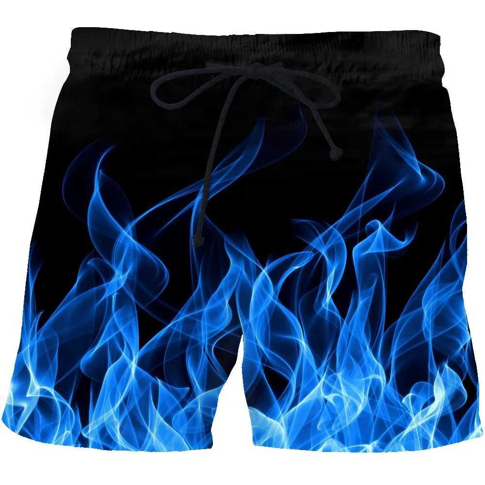 Blue Flame Swimming Shorts Scene 3D Printing Surfboard Shorts Childrens Beach Shorts Mens Swimming Relay Swimsuit Boy RelayXJ250407