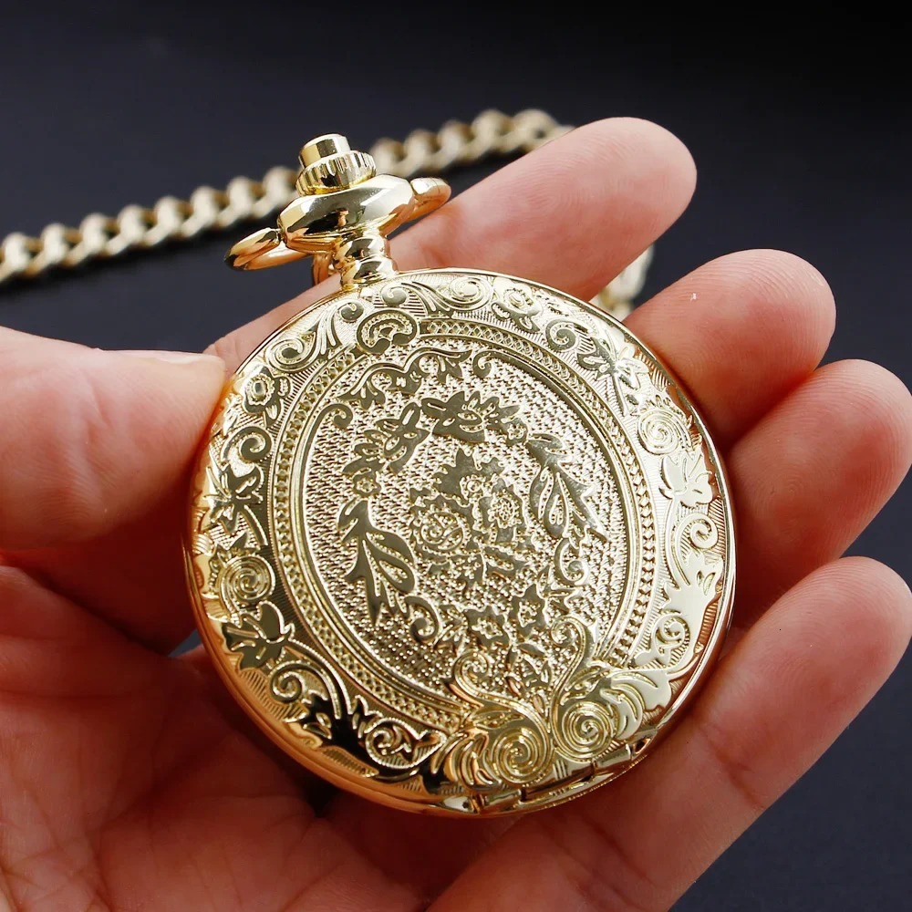 Minimalism Vintage Gold Pocket Watch Antique Quartz Chain Clock Pendant Jewelry Timepiece Gift for Women Men 251107