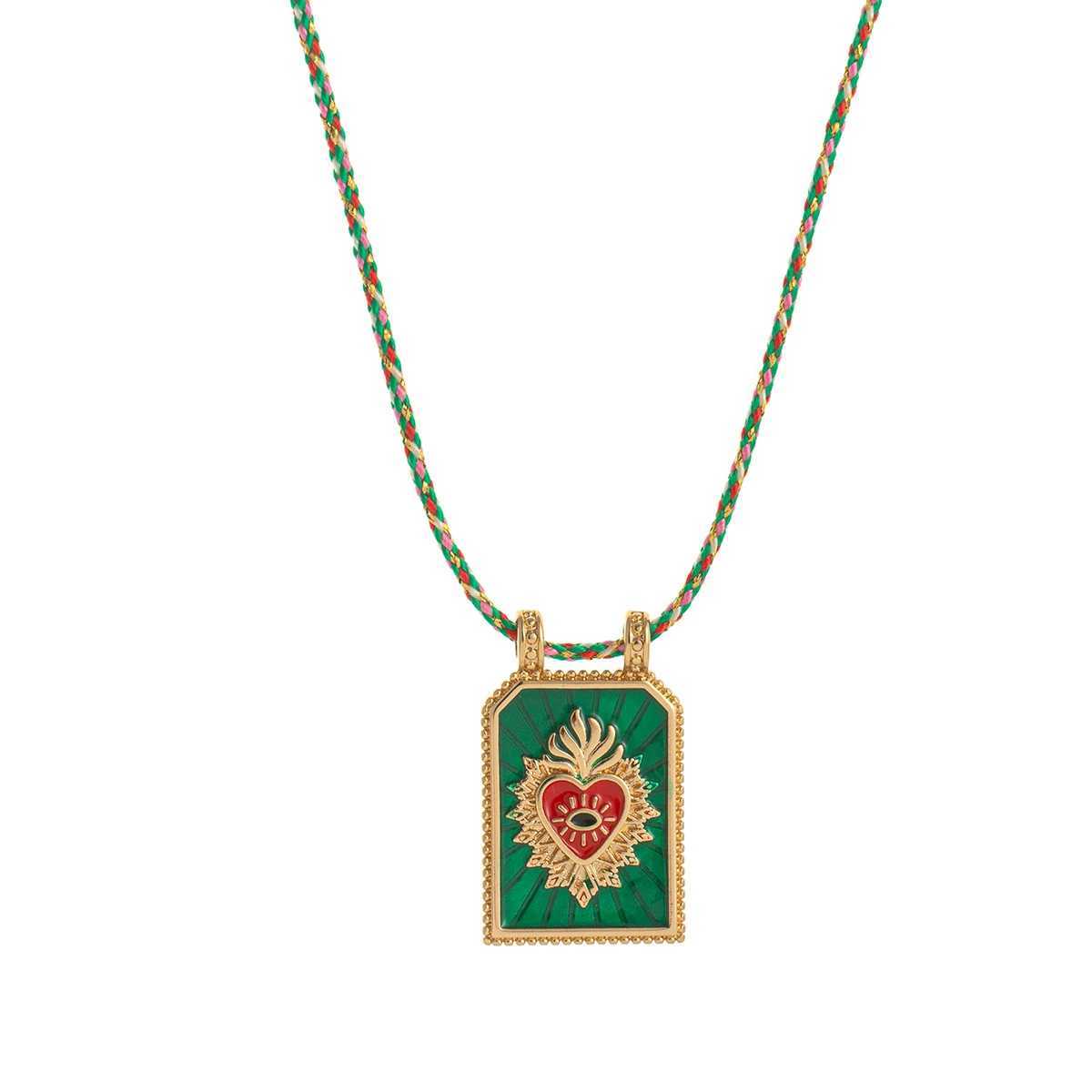 Fashionable and simple colored heart tarot card pendant necklace womens collarbone chain gold-plated and color preservingC250407
