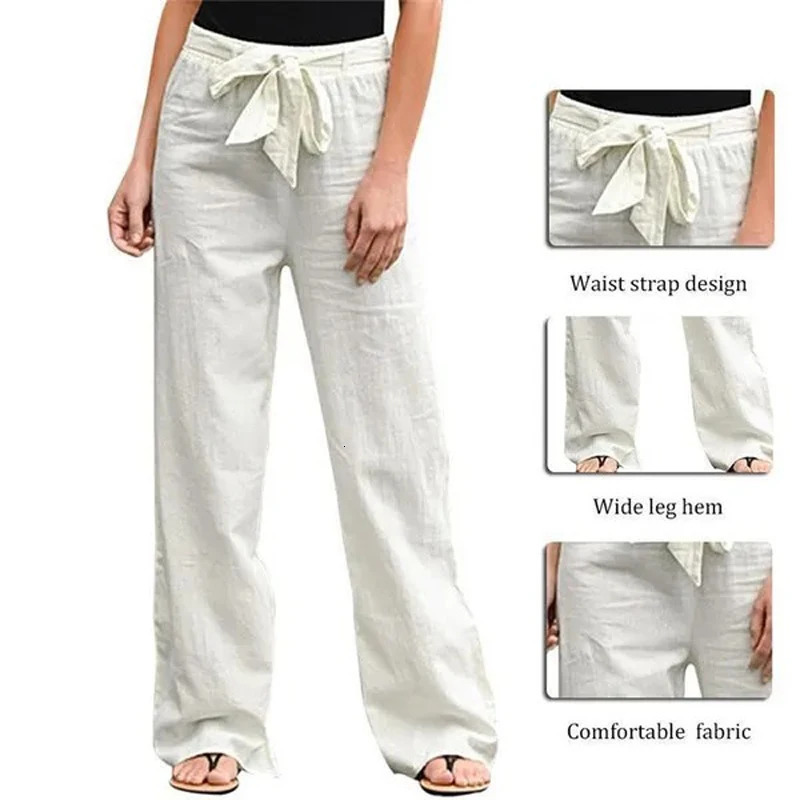Summer Elastic Waist Women Cotton Linen Pants Hight Waist Ankle-length Oversized Loose Trousers Female Casual Solid Color Pants 250408