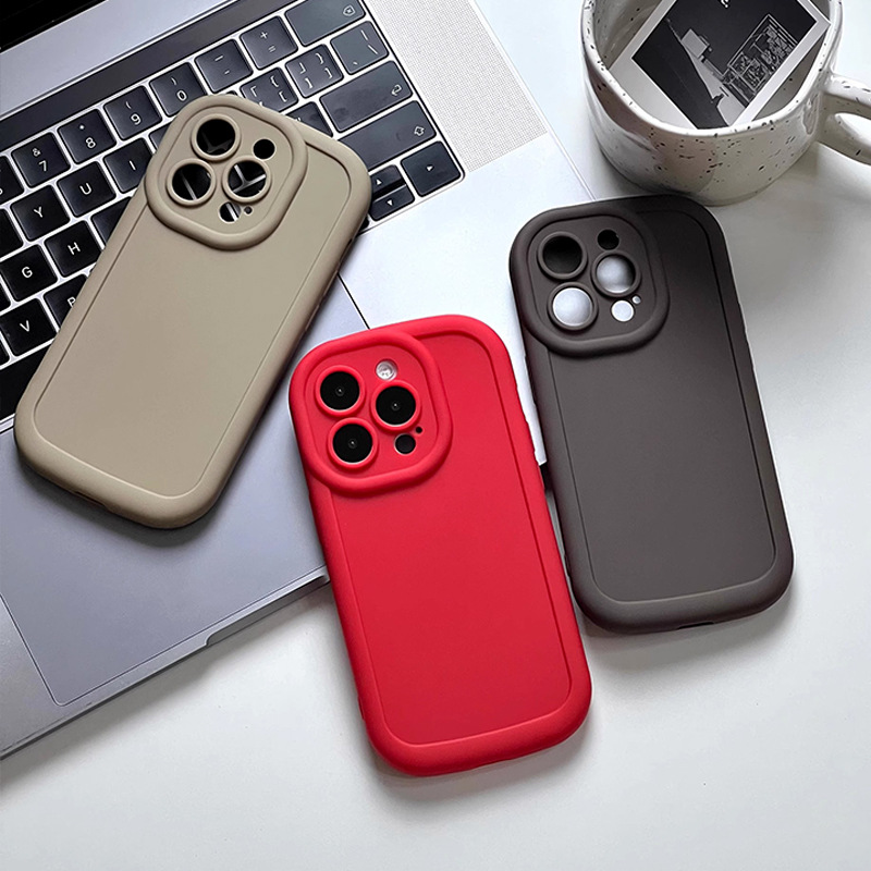 Luxury Cyber Red Puff Silicone Armor Case for IPhone 16 14 15 13 12 11 Pro Max X 8 Plus Lens All-inclusive Shockproof Protection