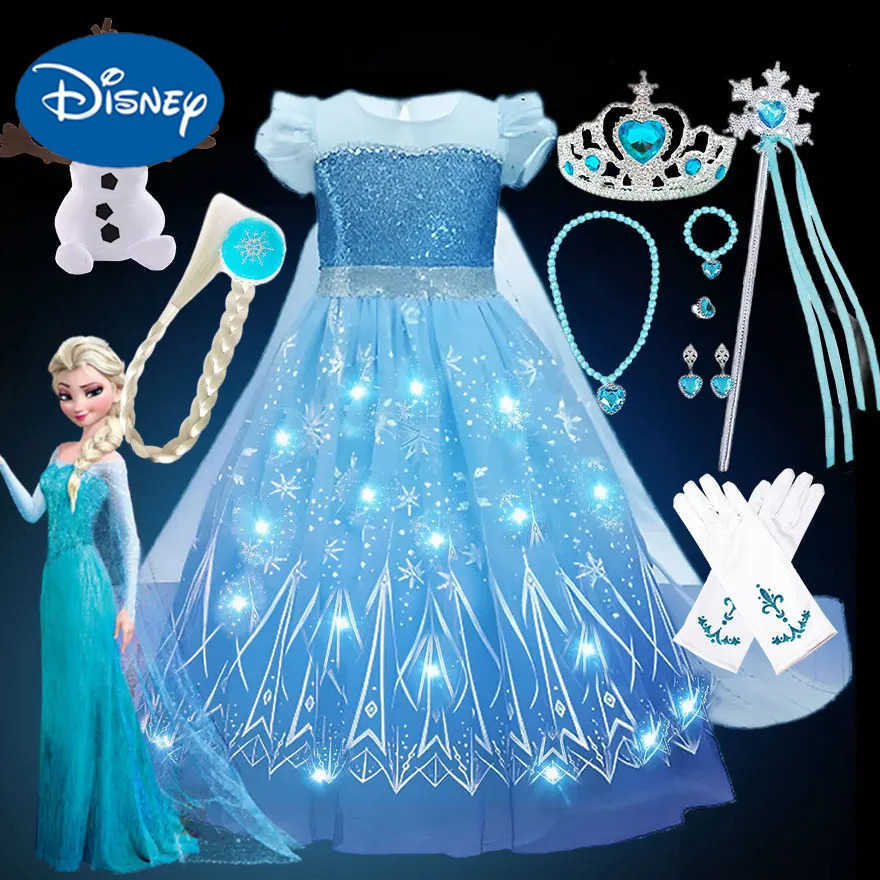 Disney Amazing Frozen Elsa Dress with LED Light Girl Role Playing Princess Costume Preschool Light Fairy Elsa Classic Costume in 2024 X250408