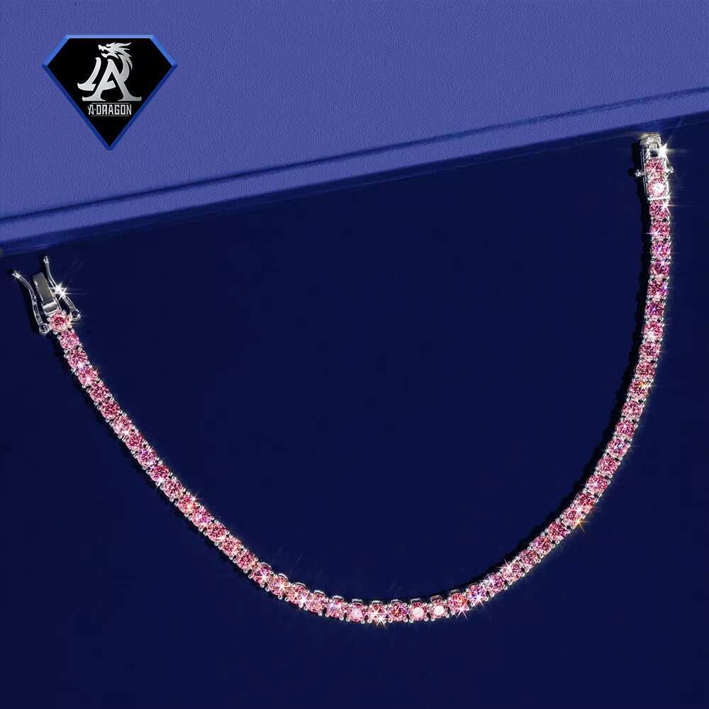 Best Seller 2mm Sterling Silver Hip Hop Set with Pink Moissanite Necklace and Bracelet Matching Genre Accessories