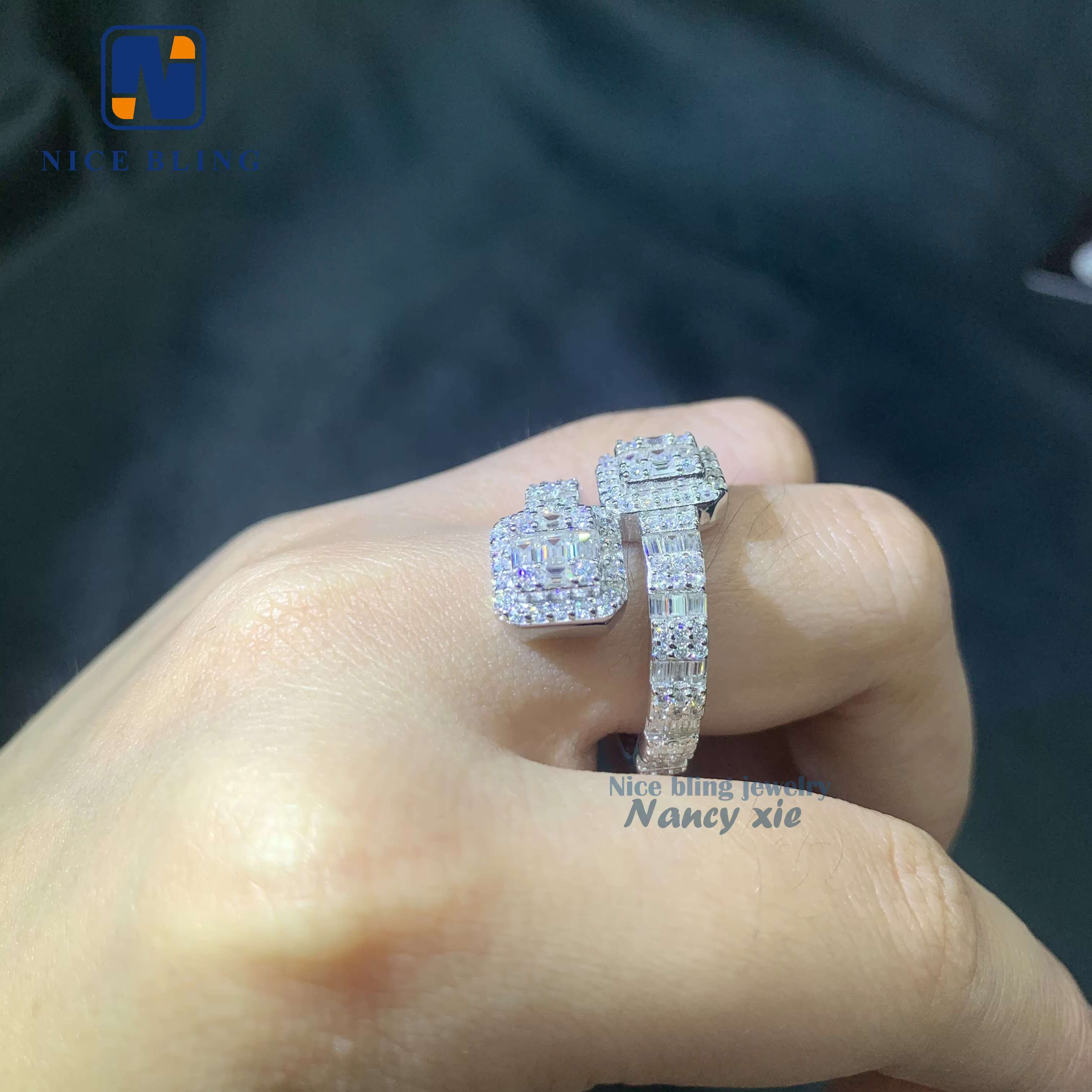 Custom Pass Diamond Tester Hip Hop VVS baguette Moissanite Ring Iced Out 925 Silver Ring Men Hip Hop Jewelry