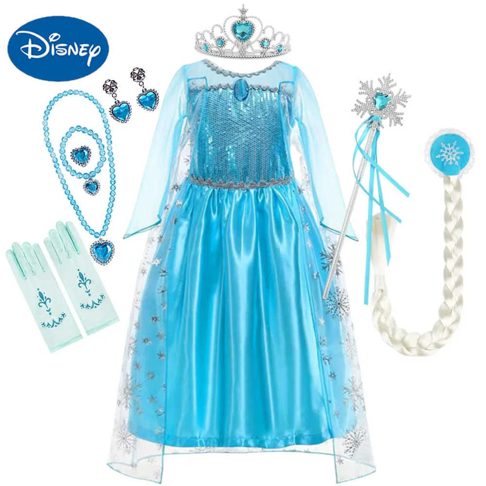 Disney 2025 Elsa Snow Queen Princess Dress Girl Costume Halloween Children Role Playing Carnival Childrens Birthday Party Dress X250408