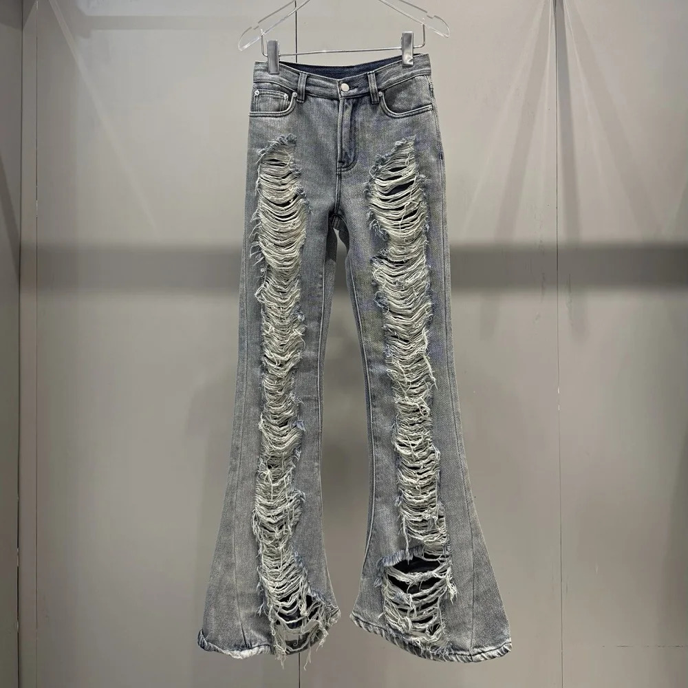 womens jeans pure cotton washed holes white high waisted flameretardant y2k clothing street highquality pants and bras 250407