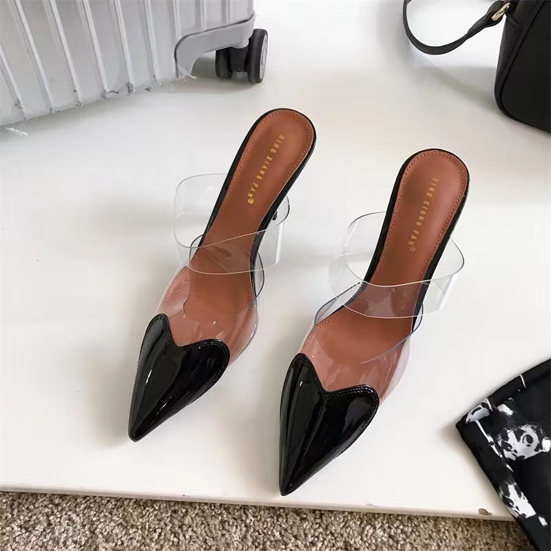 2025 European American internet celebrity popular style fashion pointed-toe transparent shallow-mouth slippers with thin and high heels for women