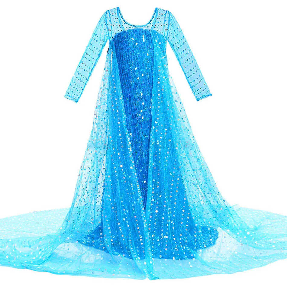 Disney Childrens Princess Maxi Dress Childrens Elsa Tulle Cloak Role Playing Dress Little Girls Birthday Vestodos Ball Long Sleeve Costume X250408
