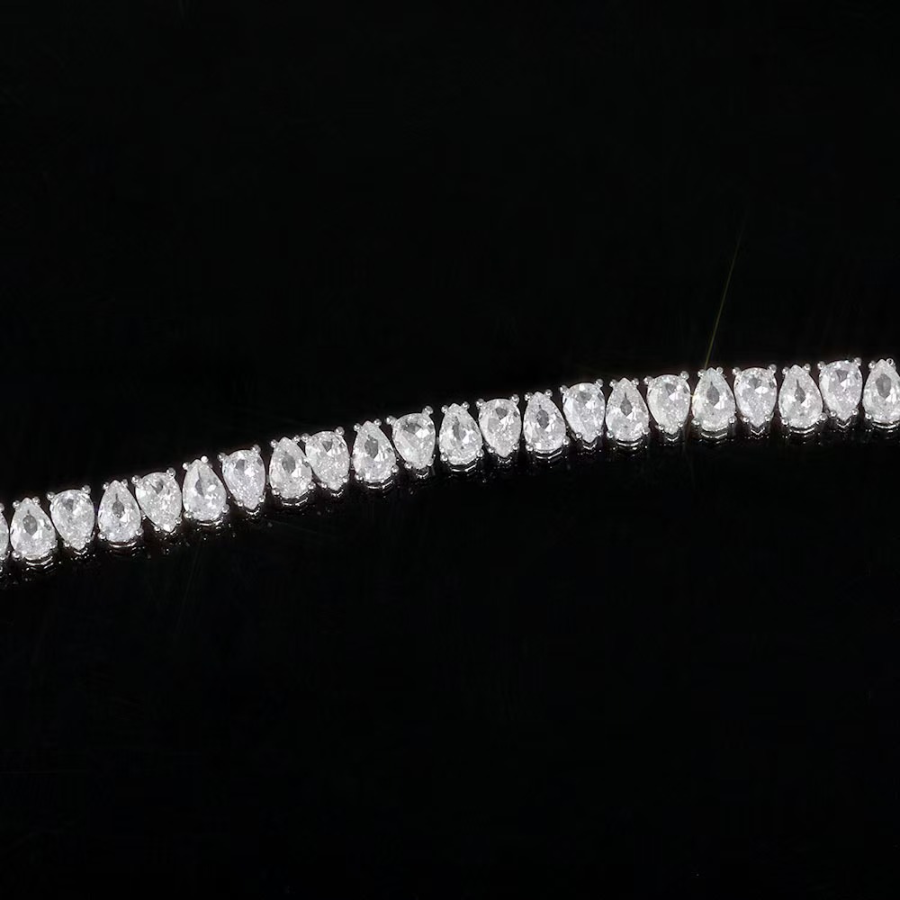 0.5ct 4*6mm Hiphop S Sterling Sier Moissanite D Color Pear Cut Water Drop Shape Full Dia Tennis Bracelet