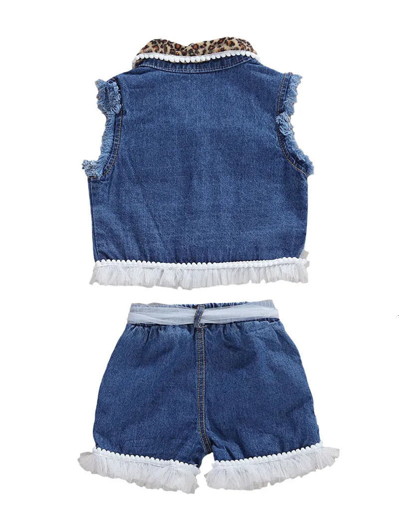 1-6years Baby Girls Denim Casual Outfit Sets Sleeveless Leopard Print Denim Top Leopard Print Denim Shorts Suits Girls 250407