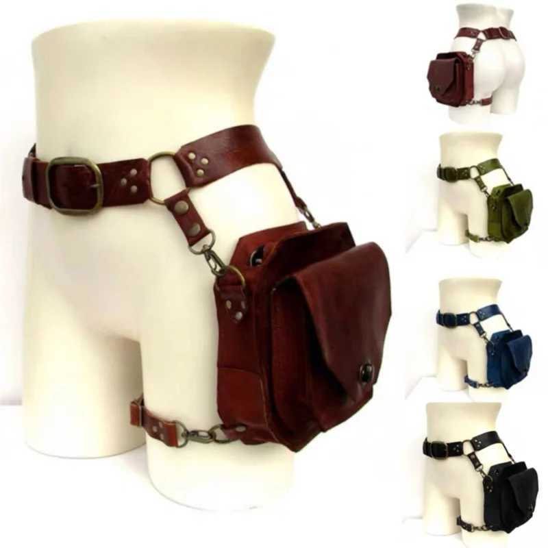 Pu small square bag womens backpack cross leg bag waist bag motorcycle side bag medieval knight personality prop Z250407