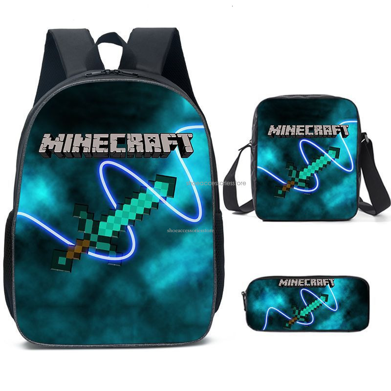 2025 Designer's New MINICRAFT Fashion Trend Backpack for Primary and Secondary School Students My World Game Surround Backpack Three Piece Set