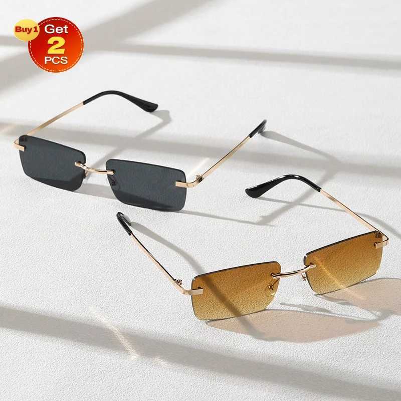 2PCS mens cool sunglasses with frameless rectangular frame glasses used for daily life outdoor travel and womens glasses. W250408