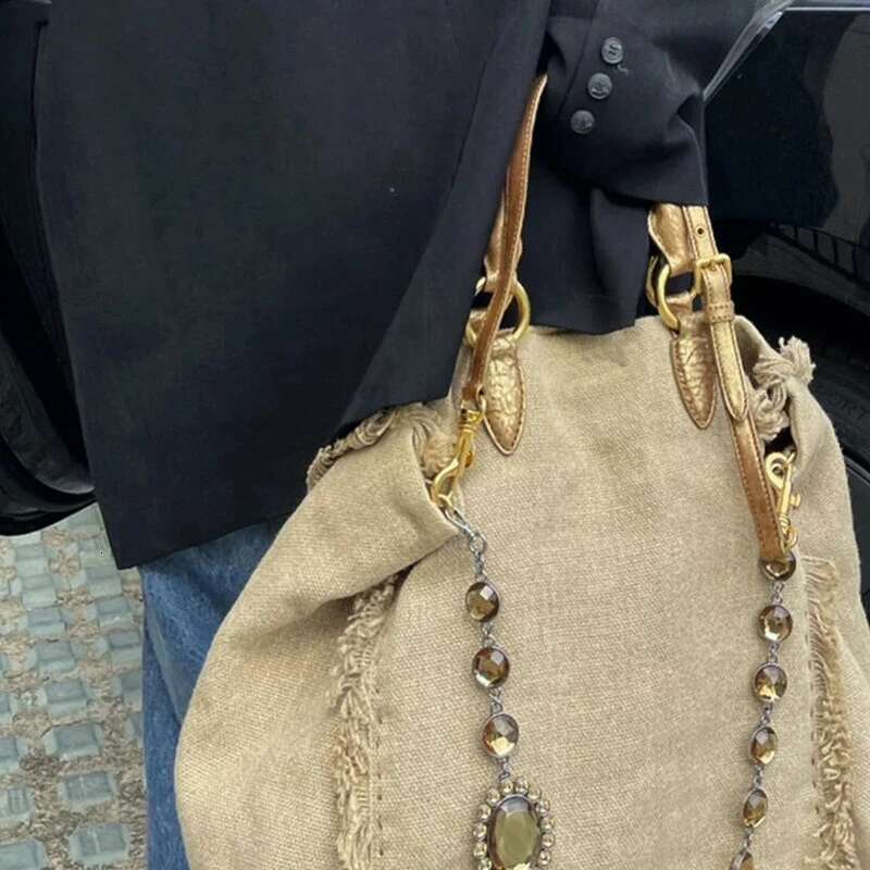Tassel Bead Decoration Tote Bag For Women Designer Handbag Purse 2025 New In Fashion Personality Large Capacity Shoulder