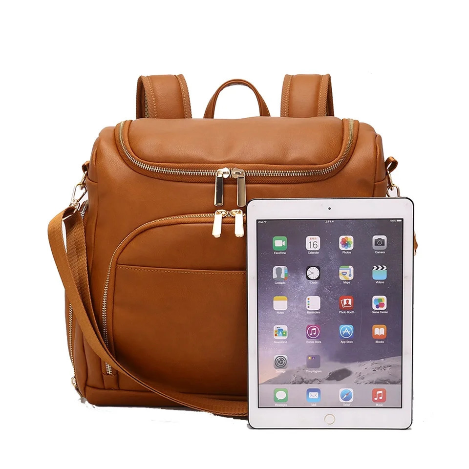 PU Leather Baby Nappy Diaper Bag BackpackChanging PadStroller StrapsInsulation bagCosmetic bag 250407