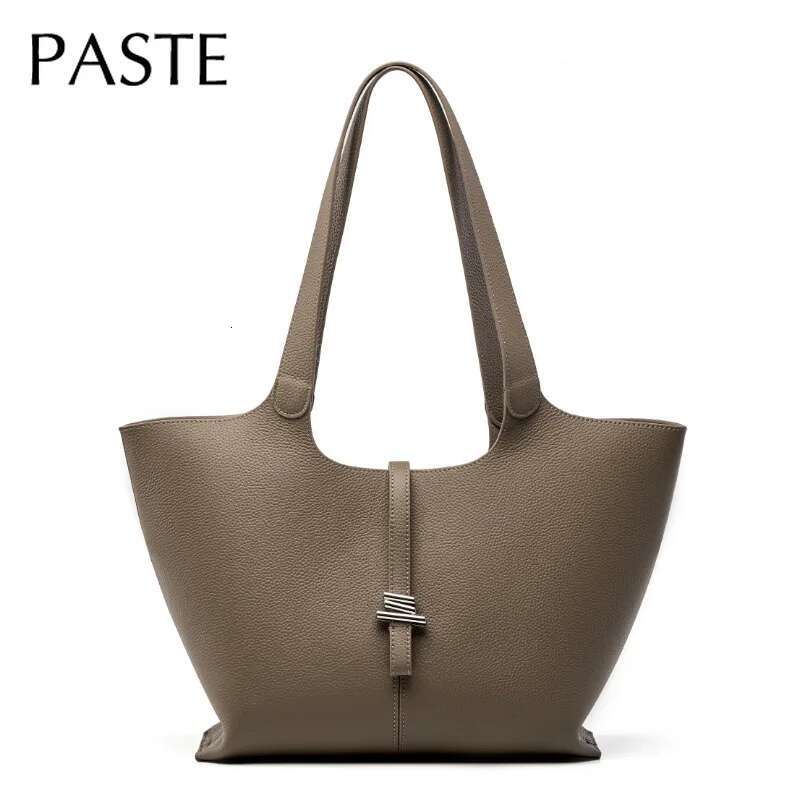 2024 Autumn Wind Chime Shell Shape Tote Large Grey Black Color Genuine Cow Leather Women Handbag Office Commuter Shoulder Bag